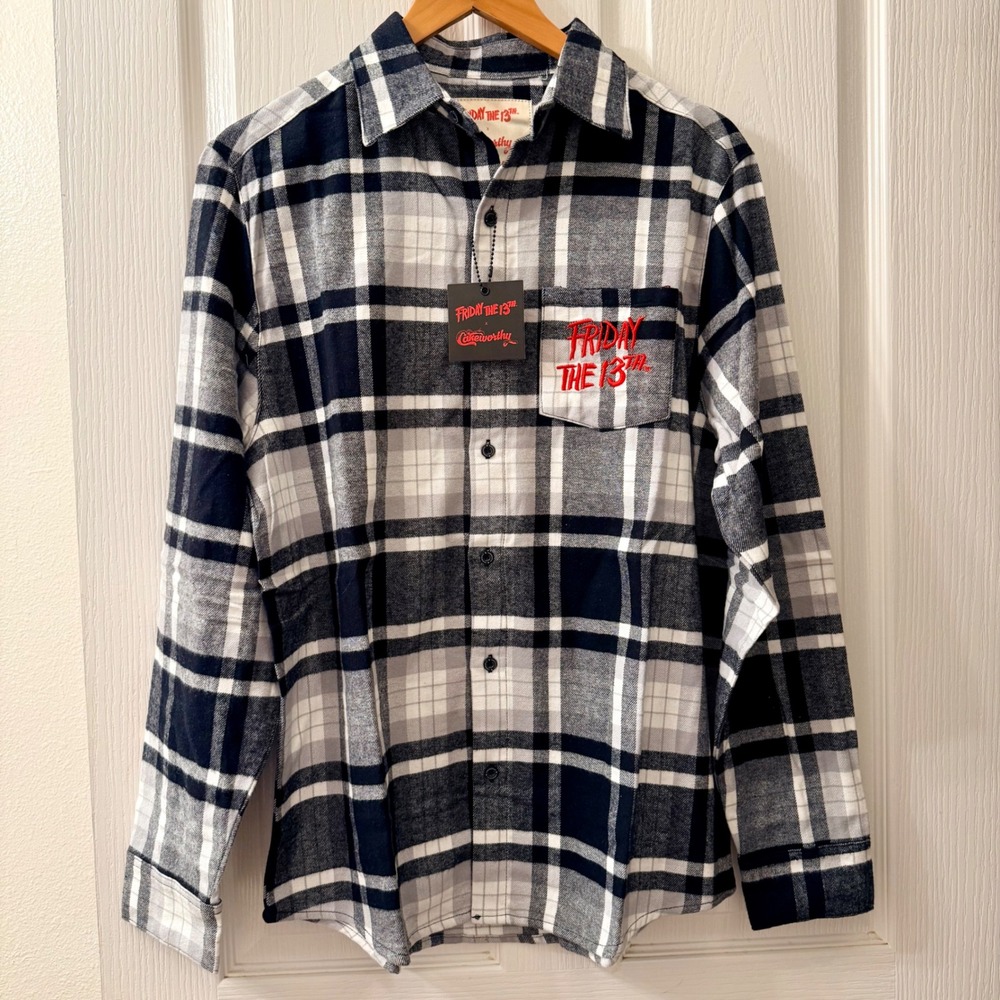 Cakeworthy Friday the 13th Flannel Shirt Women M Black‎ White New Jason Voorhees